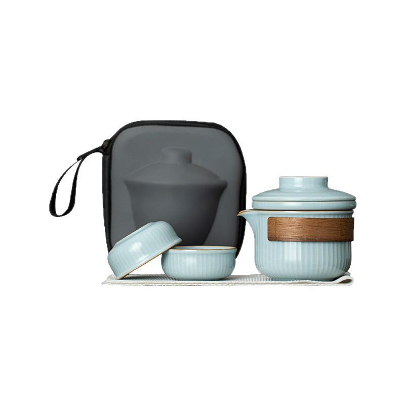 Five Great Kilns Portable Travel Tea Set: One Pot and Two Ceramic Cups Souvenir Gift