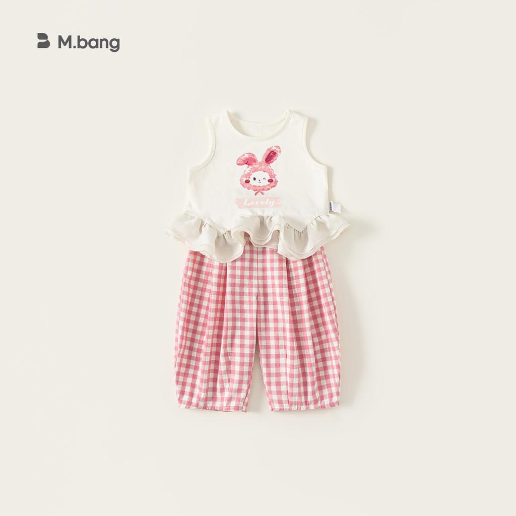 

Cute Cartoon Rabbit Pattern Lace Design Kid Summer Short Grid Sleeved Pants Set For Kids Age 3 To 8 90cm