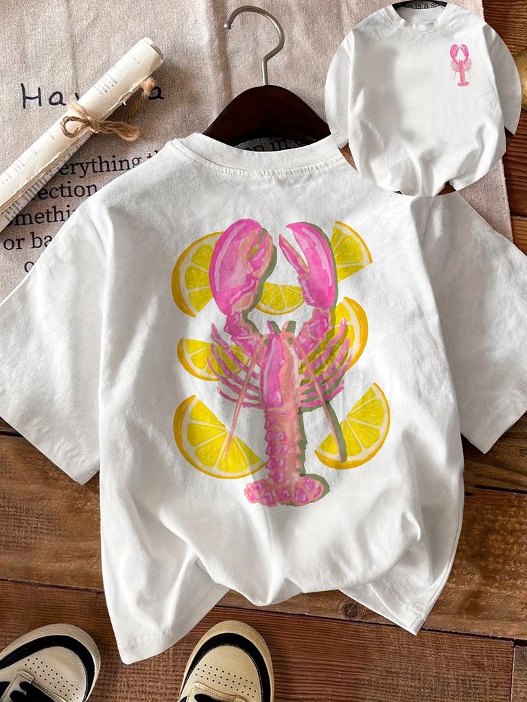 Lobster and lemon slice pattern summer fashion casual comfortable Polyester short sleeved top