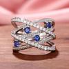 Huitan Gorgeous Cross X Shape Rings Full Paved Sparkling White/Blue CZ Hyperbole Bridal Wedding Party Finger Jewelry for Women