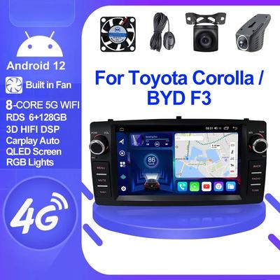 2din Android 12 Wireless CarPlay Android Auto Car Radio Multimedia GPS for Toyota Corolla E120 2003-2006 BYD F3 Stereo 4G