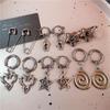 Punk Thorn Heart Star Swirl Tooth Hoop Rivet Earrings For Women Men Gothic Grunge Hip Hop Charms Y2K Jewelry Vintage Accessories
