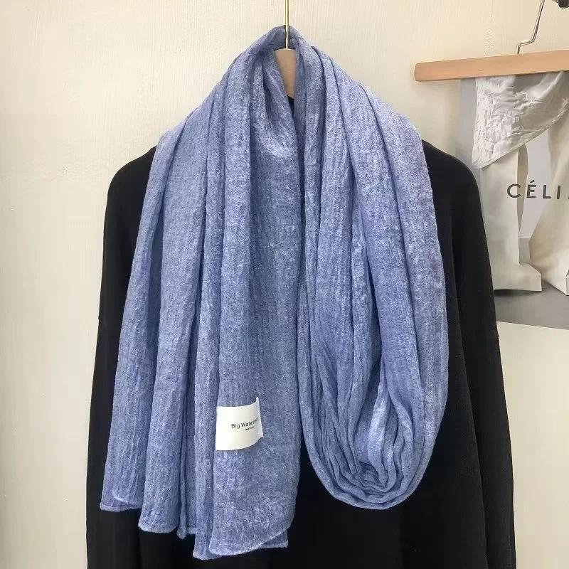 Super Soft and Plain Cotton and Linen Scarf for Women In Autumn and Winter Thin and Artistic Style Retro Warm Shawl Solid Color