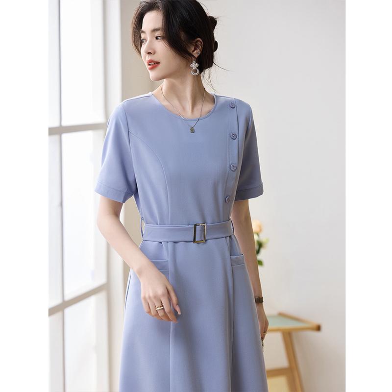 2025 Summer Reduced Age Round Neck Commuting Design with a Concealed Waist and Medium Length Dress for Women