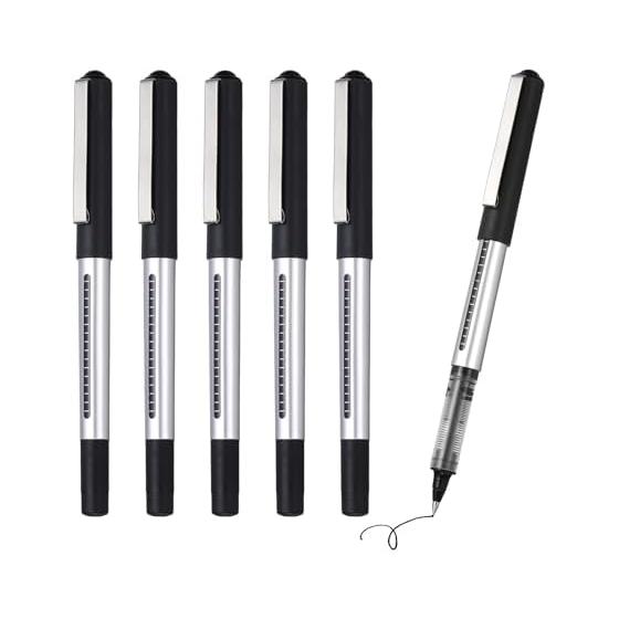 PATIKIL 6 Pcs Liquid Ink Rollerball Pens, 0.5mm Medium Point, Smooth Writing, Quick Dry Gel Ink, Black Ink, Silver Body, Black Cap