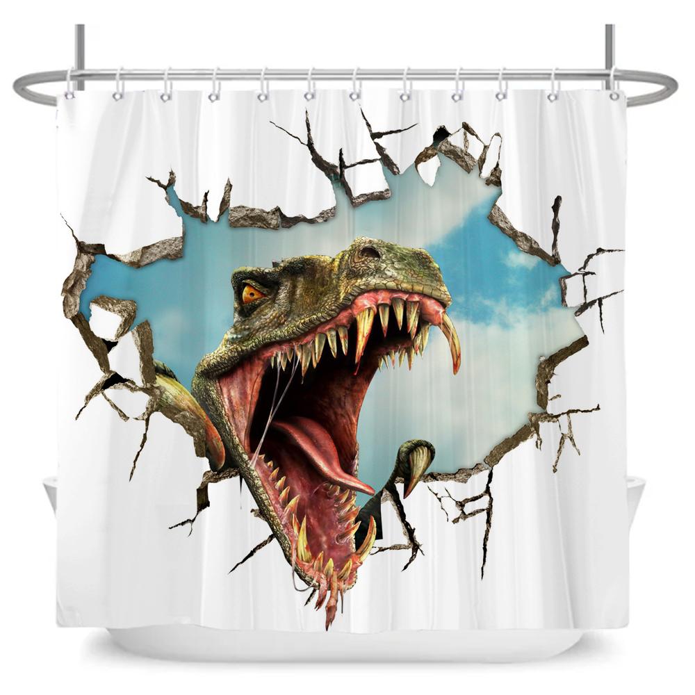 Funny Dinosaur Shower Curtain Bathroom Dino Cool for Kids Boys Silhouette Animal Cartoon White Fabric Bath Curtain Home Decor