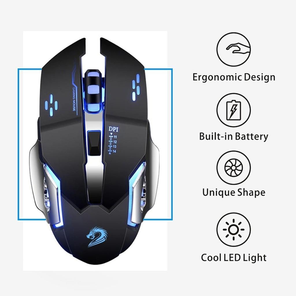 Wireless Rechargeable Gaming Mouse, 2.4G USB LED Optical Wireless Silent Mouse, Automatic Sleep, Ergonomic Handle, 3 Adjustable DPI for Mac/PC/Laptop