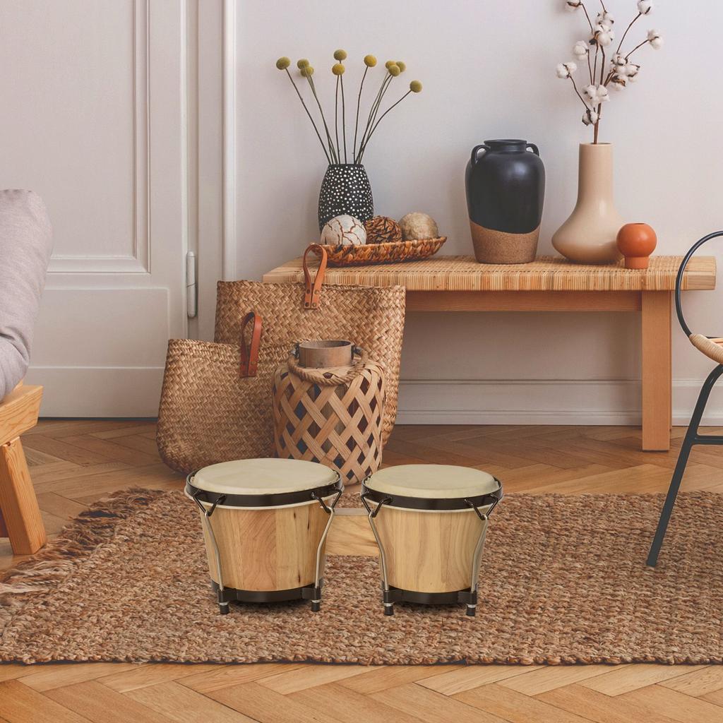 Wooden Bongo Drum Set diameter 7.75" & diameter 7" w/ Drum Head, Percussion Instrument, Drums, Tuning Wrench For Adults Beginners