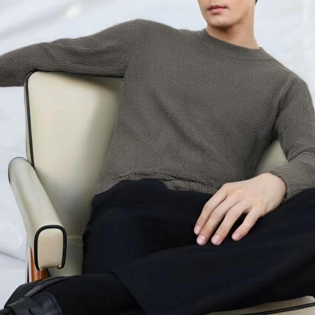 Old Money Style Men's Round Neck Long Sleeve Knit Sweater - Autumn/Winter Casual High-End Feel