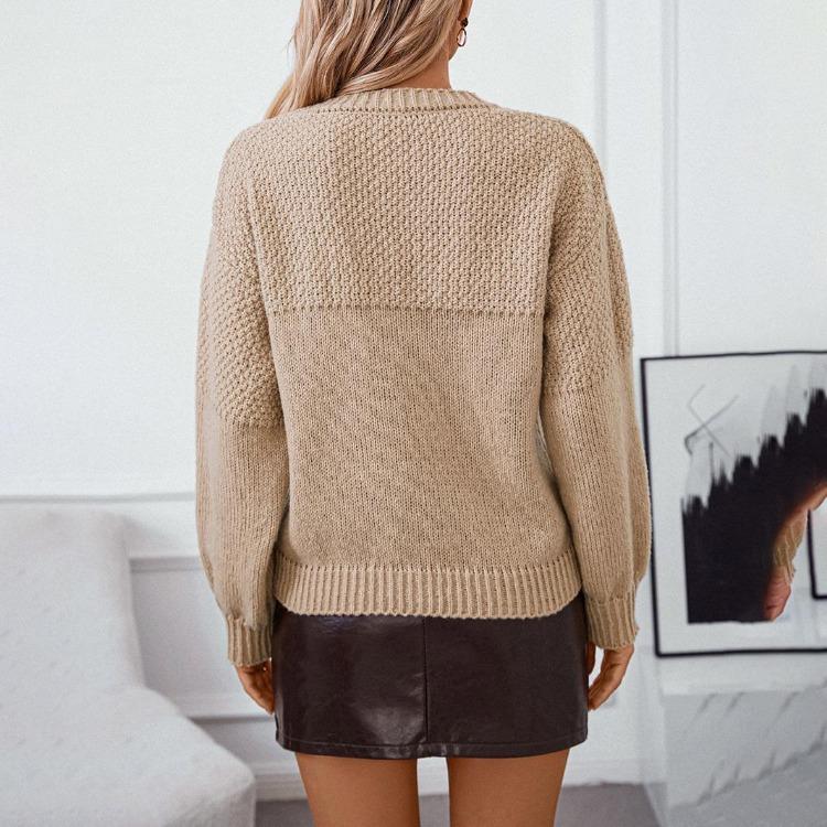 Autumn Winter Vintage Knitwear Sweater Loose O Neck Pullover Top Long Sleeve Solid Color