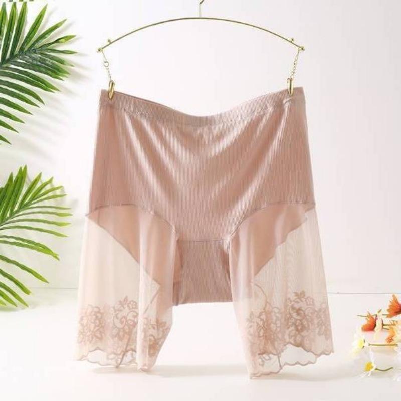 

Women Plus Size Safety Short Pants Women Summer Seamless Under Skirt Pants Anti Chafing Boxers Female Sexy Lace Boyshorts XL бежевый