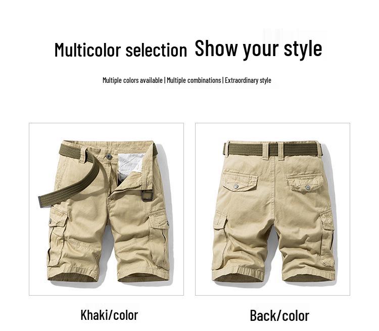 Men's Plus Size Cargo Shorts: Loose-Fit, Mid-Length, Multi-Pocket, Pure Cotton, Breathable, Casual.