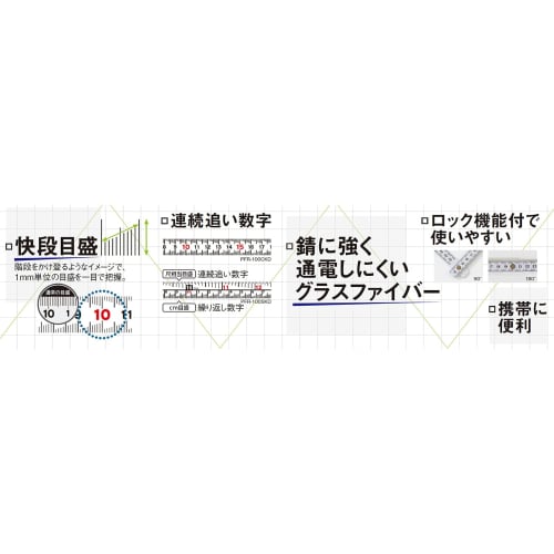 Niigata Seiki SK Fiber Folding Ruler with Quick Step Scale, 1m, PFR-100CKD