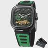 Forsining Fashion Mechanical Watch for Men Square Tourbillon Skeleton Automatic Watches Leather Rubber Strap Sports Wristwatches