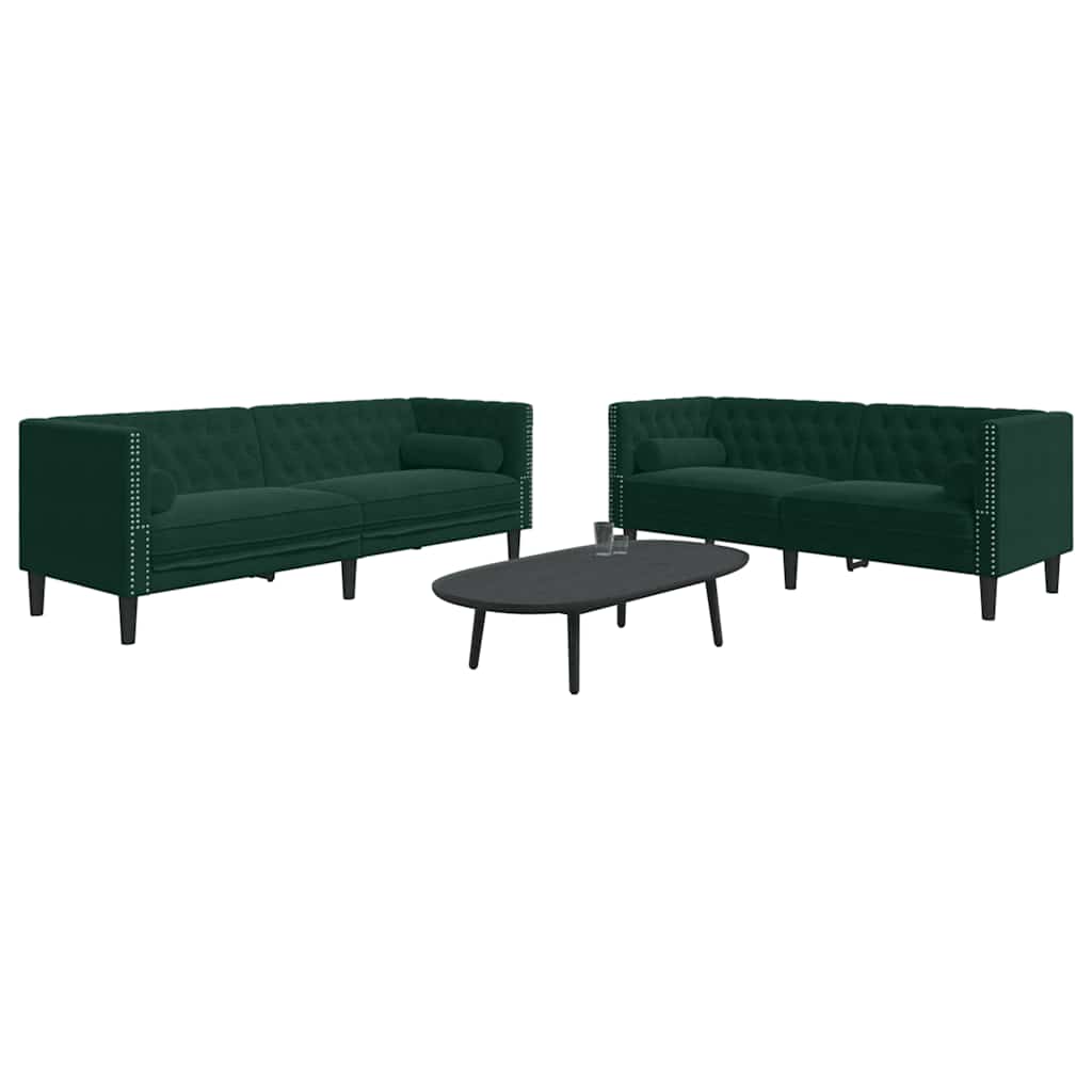 2 Piece Chesterfield Sofa Set with Neck Pillows Dark Green Velvet