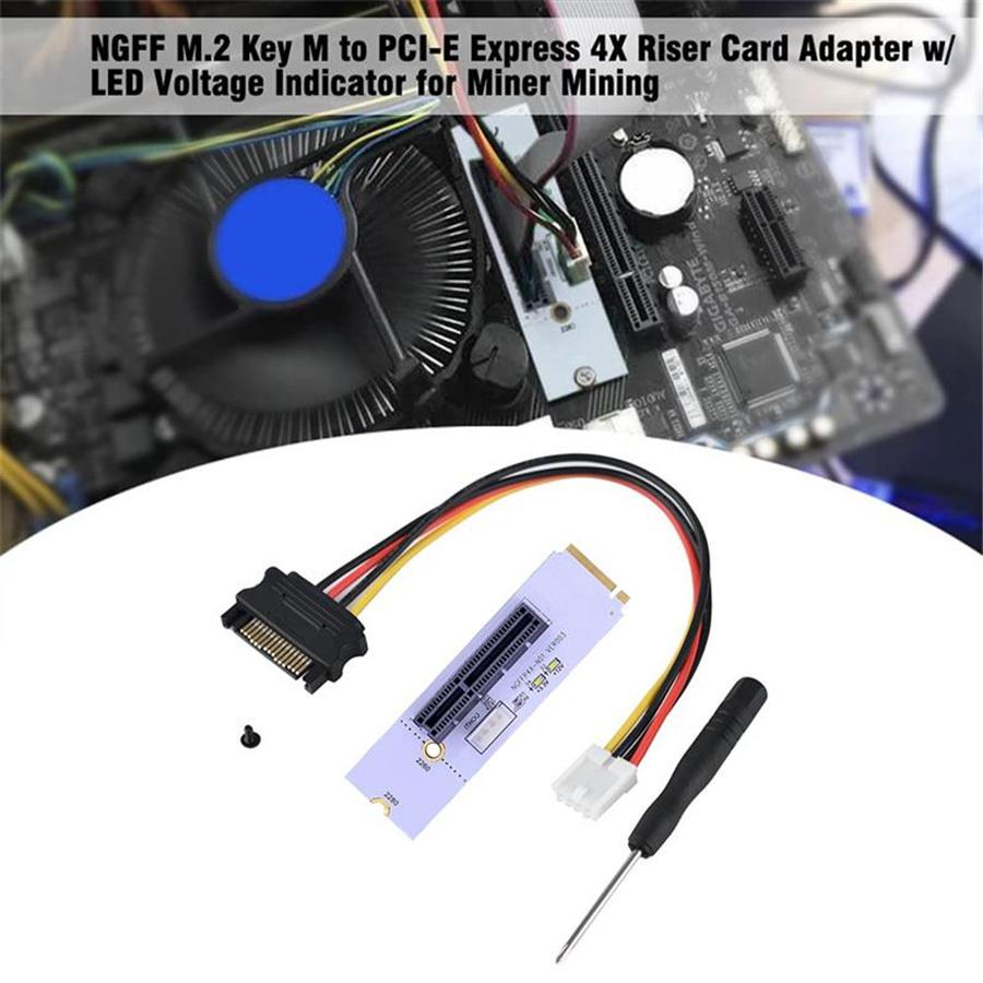 2Pcs NGFF M2 to PCI-e 4X 1X Slot Riser Card M Key SSD Port to PCIE Adapter