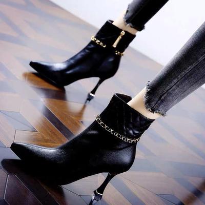 Neue Damenstiefel Stiefeletten PU-Leder Reißverschluss Damenstiefel Hohe Absätze Herbst Winter Stiefel Damenschuhe Weiß Schwarz