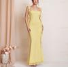 Summer New Mesh Suspender Dress, European and American Sexy Backless Square Neck Pleated Streamer Waist and Thin Dress