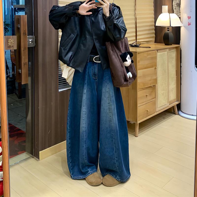 Kadın Retro Yüksek Bel Geniş Paça Kot Pantolon - İlkbahar/Sonbahar Büyük Beden, İnce Gösteren Balon Pantolon