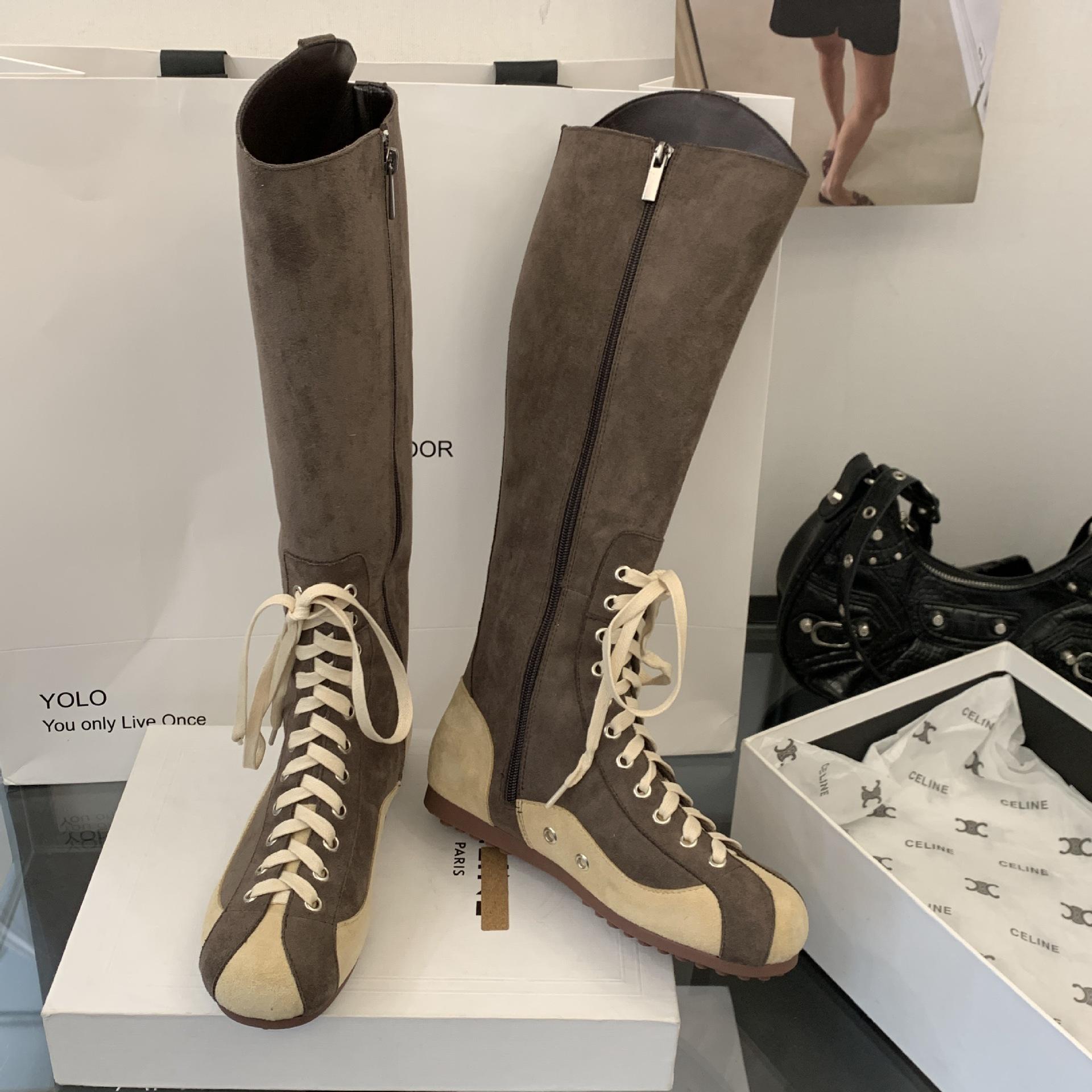 

Нишевый дизайн спортивные высокие сапоги женские 2025 новая расцветка квадратный носок сапоги ретро ремешок рыцарские сапоги 35 коричневый