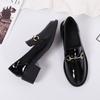 British style velvet small leather shoes women's 2025 spring and autumn new professional work women's shoes mid-heel heightened black loafers
