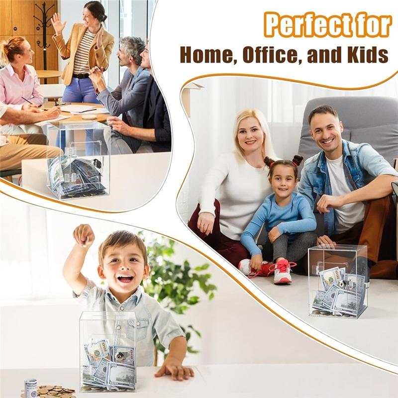 A84X-Clear Acrylic Piggy Bank With Lock Key, Reusable Money Saving Box For Adults Kids For Birthday