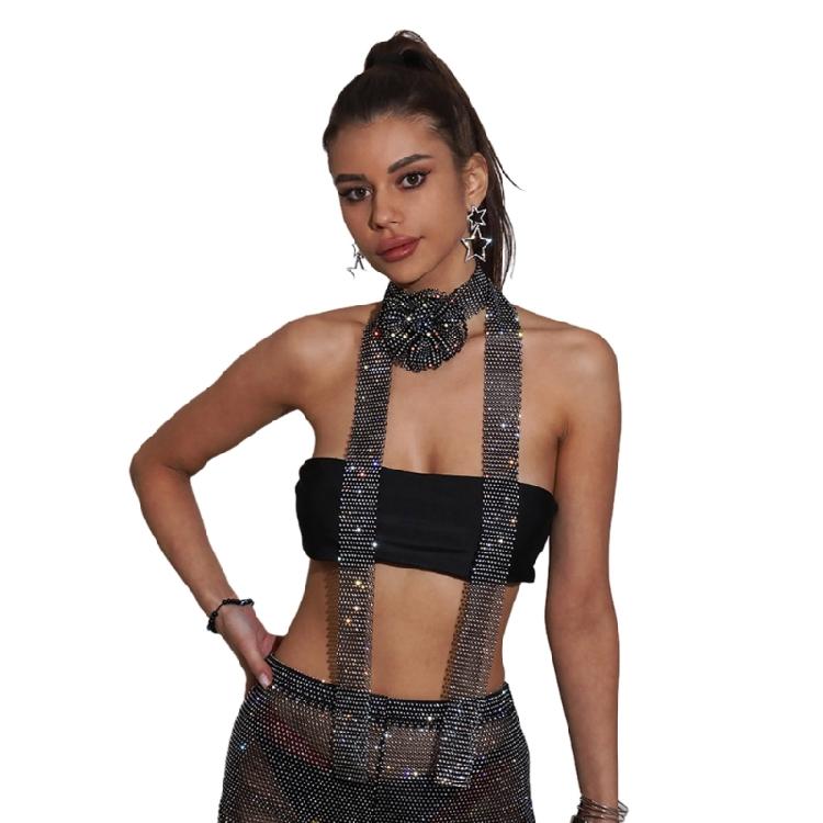 Rhinestones Sequins Long Scarf Choker Necklace for Women Thin Neck Collar Tie 1