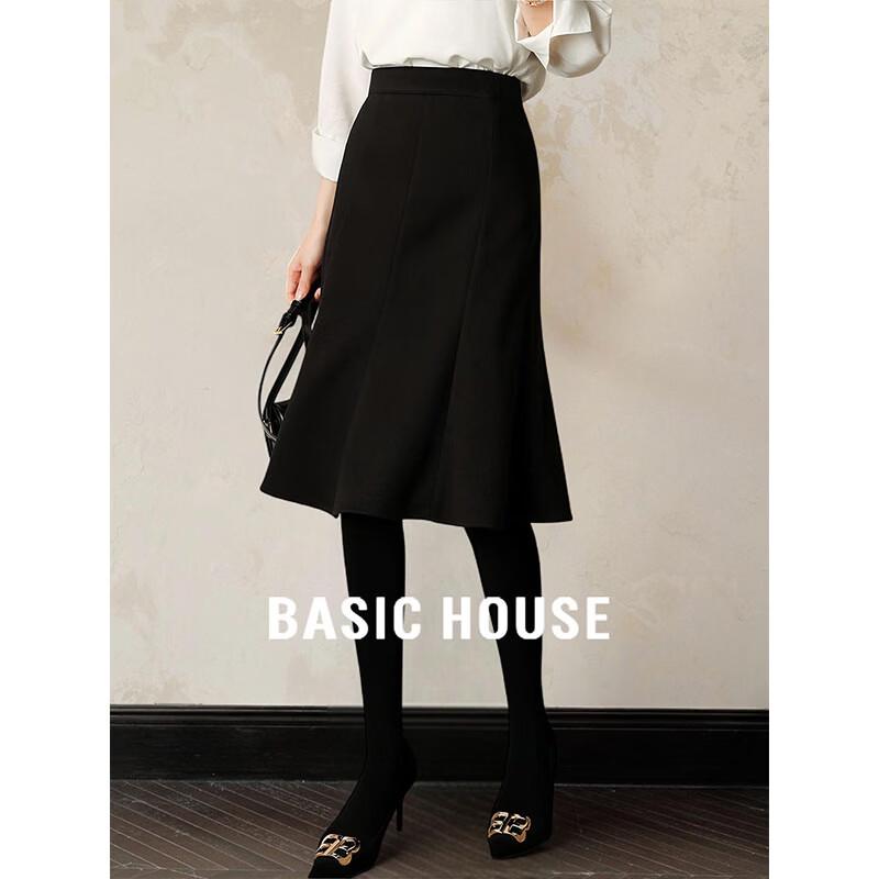 Basic House Women s Black High-Waist A-Line Mid-Length Fishtail Skirt M