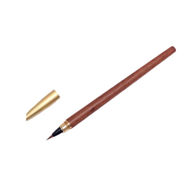 Sandalwood Brass Fountain Brush Pen with Replaceable Ink Cartridge, Soft Nib for Calligraphy and Small Regular Script Practice