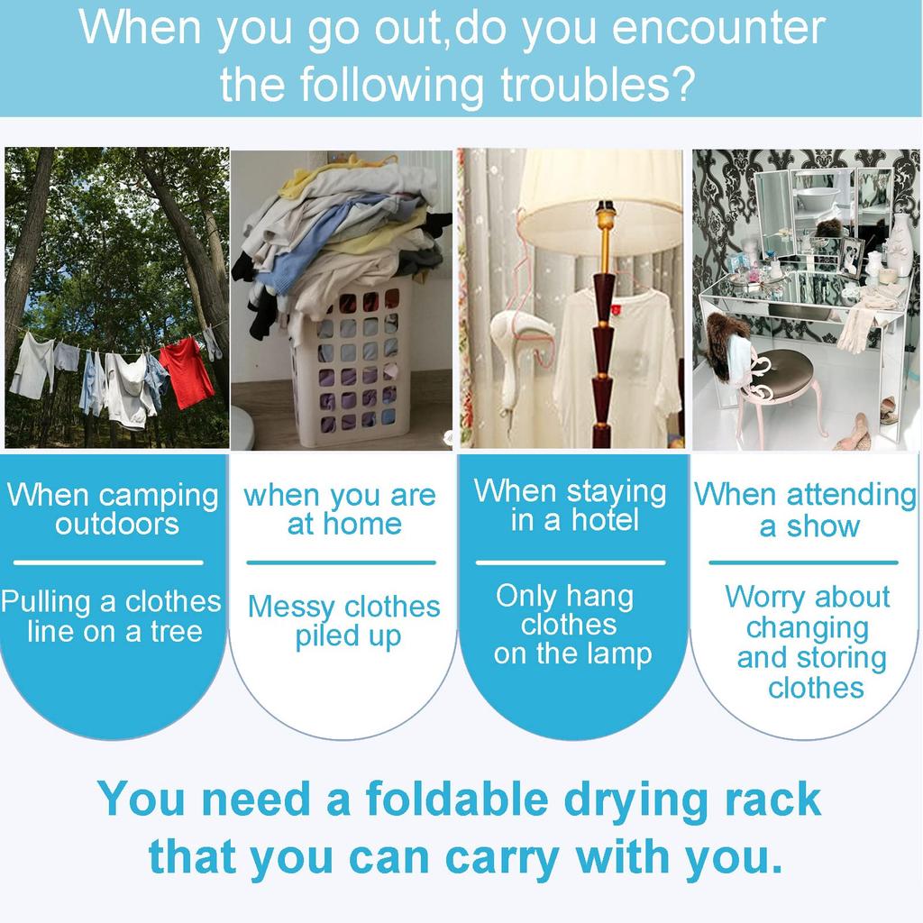 Přenosný cestovní stojan na oblečení Skládací stojan na oblečení pro cestování Kempování Vnitřní Venkovní Zatahovací stojan na oblečení Nerezová ocel