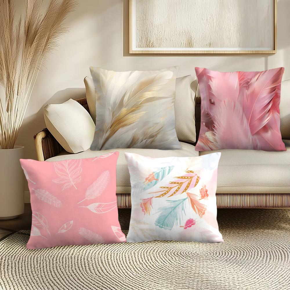 Luxury Pink Feather Print Cushion Cover Soft Plush Throw Pillow Cover DoubleSided Cushion Case Cozy Sofa Home Decor