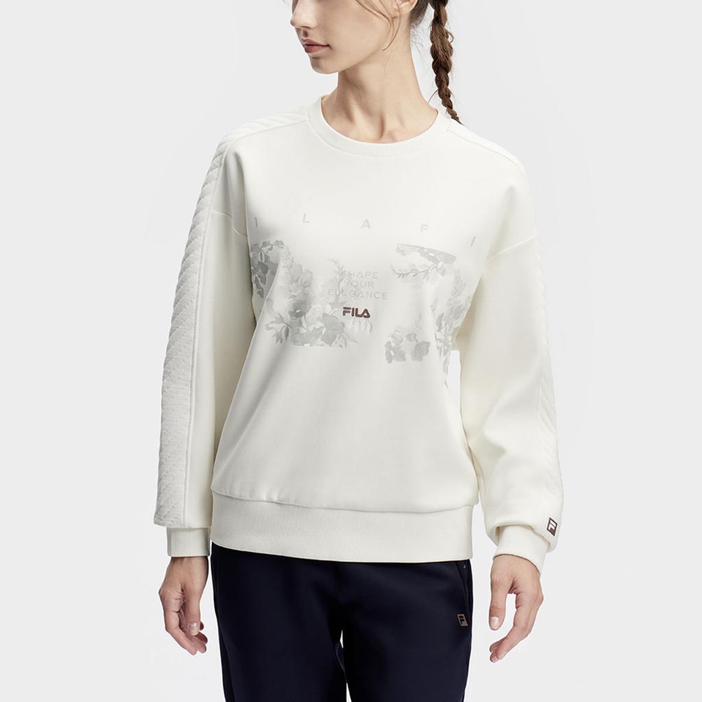 FILA Hand-Painted Floral Fitness Pullover Sweatshirt Women sweatshirt White A11W411211F-WT
