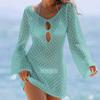 European & American V-Neck Long-Sleeve Hollow Texture Holiday Dress with Backless Design