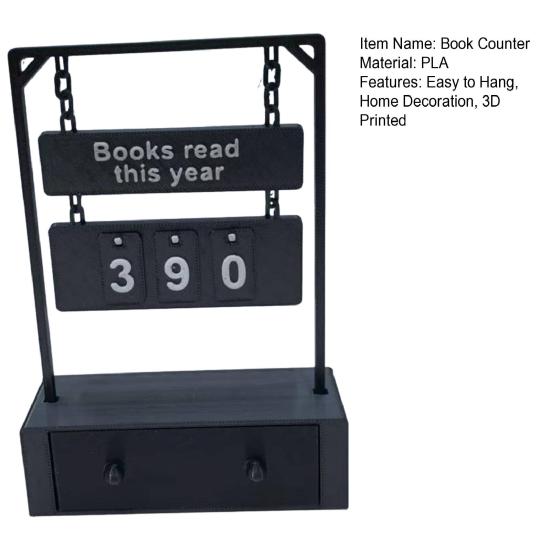3D Printed Hanging Book Counter Book Read This Year Tracker Reading Target Display Number Sign Shelf Desk Decoration Book Lovers Gift
