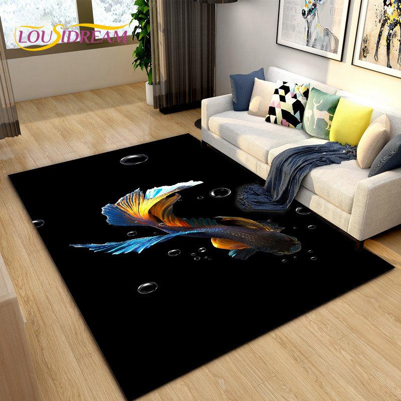 Covor de zonă 3D Fish Golden Arowana Betta Fish, covor pentru sufragerie, dormitor, canapea, covoraș, decor, covoraș anti-alunecare pentru joacă pentru copii