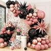 Retro Pink Balloons Garland Black Rose Gold Ballon Arch Kit Black Rose Gold Explosion Star Foil Globos Wedding Shower Decoration