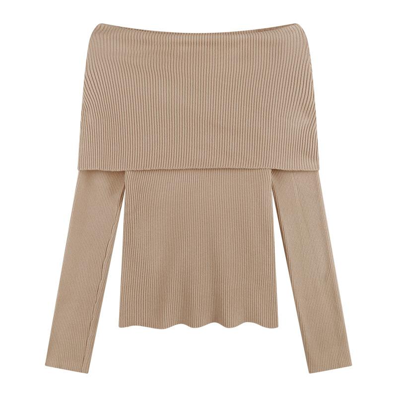 Pure Desire Autumn Knitted Sweater Women's New Niche One-word Shoulder Shirt Popular Long Sleeves