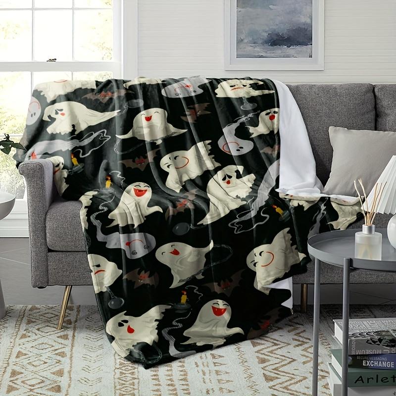 1pc humorous ghost theme pattern blanket, polyester fabric, machine washable, suitable for bedroom living room decoration