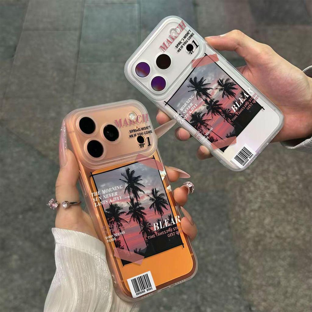 Sunset Coconut Tree Phone Case with Integrated Buttons for Apple 17/16/15/14 Trendy Artistic Design, Compatible with 17ProMax12.