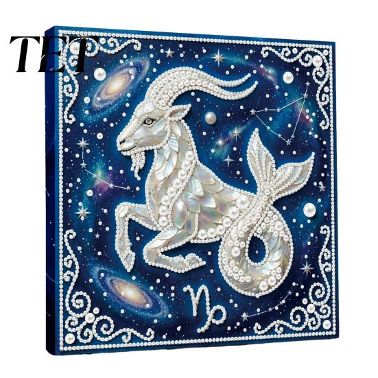 Adults Faux Pearl Painting Kit DIY Kit, 12 Constellation Rhinestone Art Set for Beginners Beginners, Handmade Wooden Frame Fake Wall Decoration