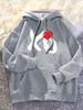 Men's Fleece-lined Hoodie with XO Print, Multi-functional Pullover Sweatshirt, Suitable for Autumn and Winter Streetwear, Minimalist Slogan Style.