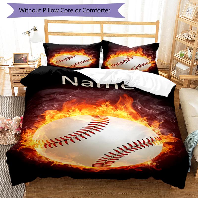 3pcs Custom Name Baseball Bedding Set Duvet Cover Closure Includes 1 Duvet Cover & 2 Pillowcases, Soft and Comfortable for All Seasons.