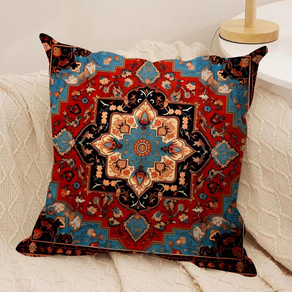 Persian Rug Pattern Cushion Cover Soft Plush Fabric Double-Sided Printed Sofa Cushion Cover For All Seasons Home Decor Gift