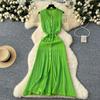 Xiaoxiangfeng high-end retro V-neck sleeveless single-breasted buckle waist hollow crochet knitted dress spring and summer
