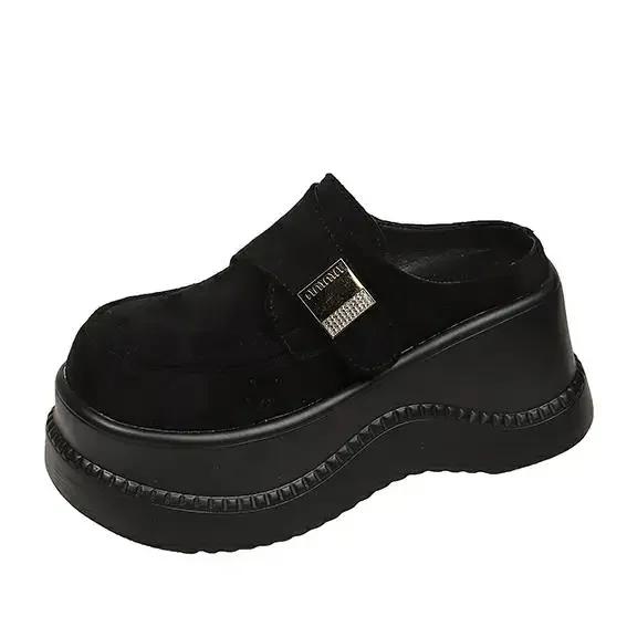 Mode 8CM Höjdökande Damskor Utan Klack Halvtoffla Vår Ny Stil Tjocksulade Högklackar Tåhätta Casual Damtofflor