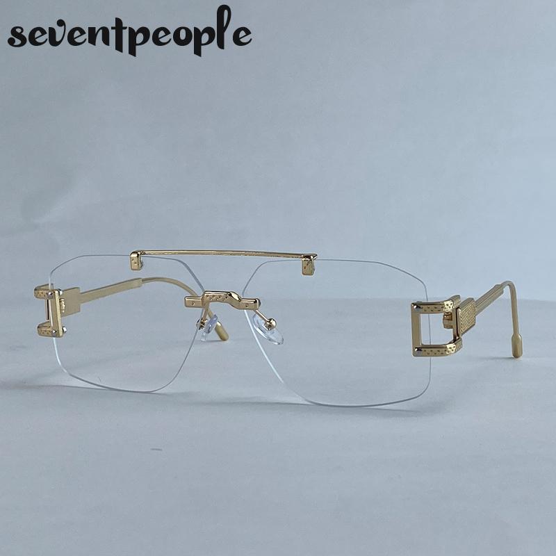 Punk Rimless Polygon Sunglasses Women  Luxury Brand Vintage Frameless Square Sunglass Trendy Double Beam Shades For Ladies