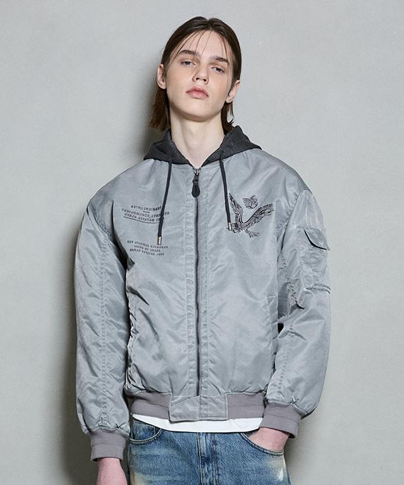 Buckaroo Pigment Detachable Hooded Bomber Jumper Light Grey