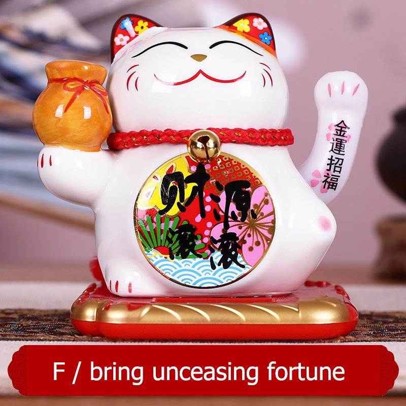 Ceramic Lucky Cat Ornament Maneki Neko Beckoning Fortune Cat Home Car Decoration Gift Wealth Waving Arm Cat Solar Powered