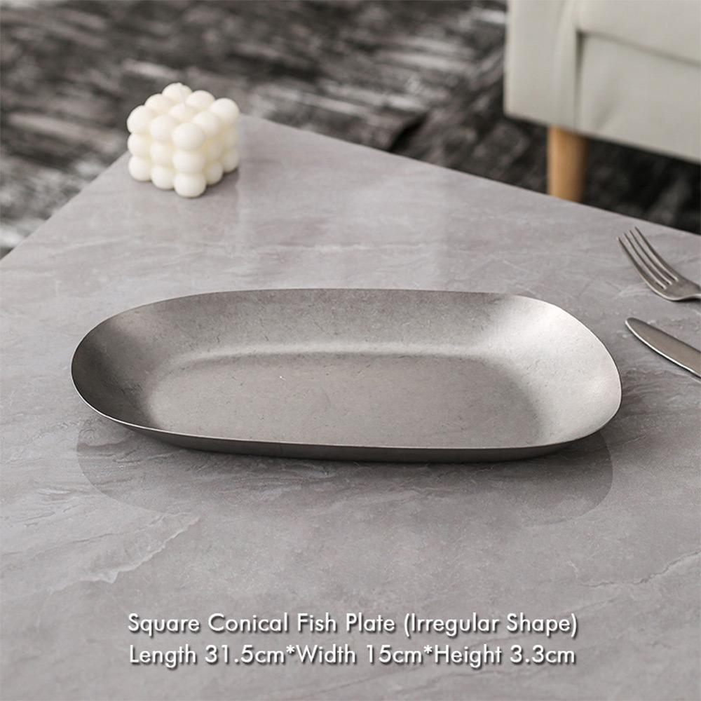 Plato de Cena Multifuncional de Metal Vintage Vajilla Irregular para Huesos Platos Retro para Comida Uso para Cenar