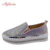 Fashion Aphixta Luxury Crystals Flats Women Slip On Red Pink Khaki Women Sexy Platform Casual Women Shoes Flats Female Rhinestone Loafer